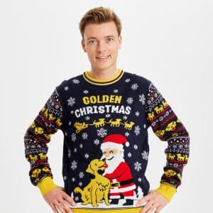 Årets julesweater: Golden Christmas - herre / mænd. Ugly Christmas Sweater lavet i Danmark