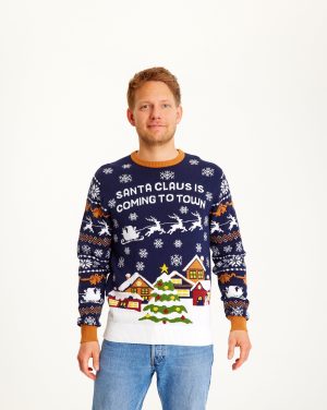 Årets julesweater: Santa Claus Is Coming To Town - herre / mænd. Ugly Christmas Sweater lavet i Danmark