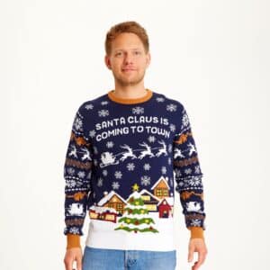 Årets julesweater: Santa Claus Is Coming To Town - herre / mænd. Ugly Christmas Sweater lavet i Danmark